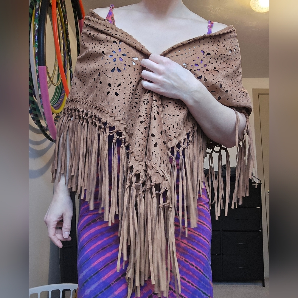 American Eagle Outfitters Brown/tan Laser-Cut Suede-Look Shawl